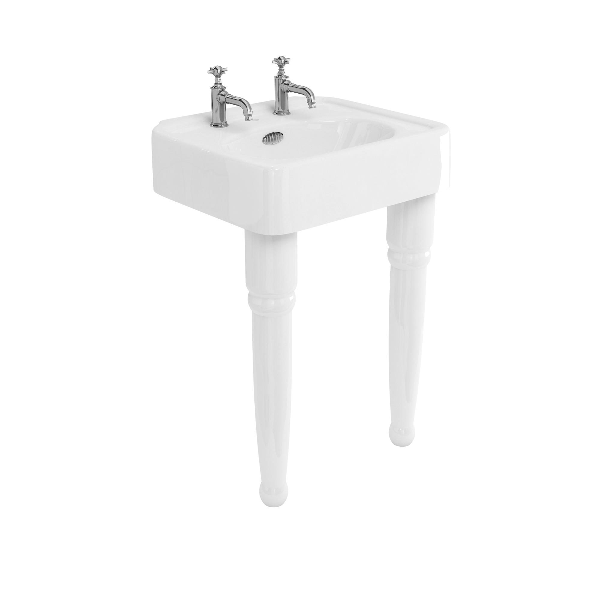 Arcade 600mm basin with chrome overflow & ceramic console legs 